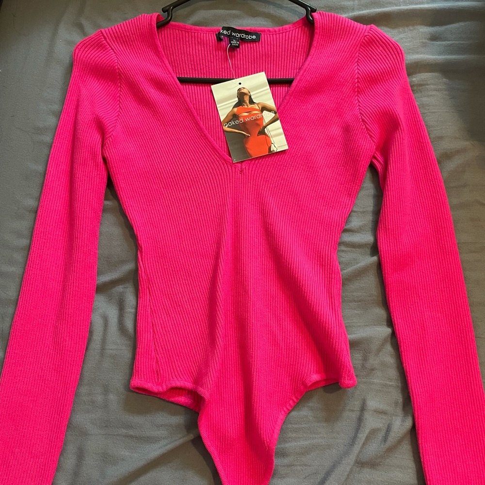 NW hot pink ribbed long sleeve bodysuit